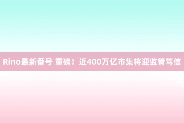 Rino最新番号 重磅！近400万亿市集将迎监管笃信