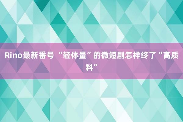 Rino最新番号 “轻体量”的微短剧怎样终了“高质料”