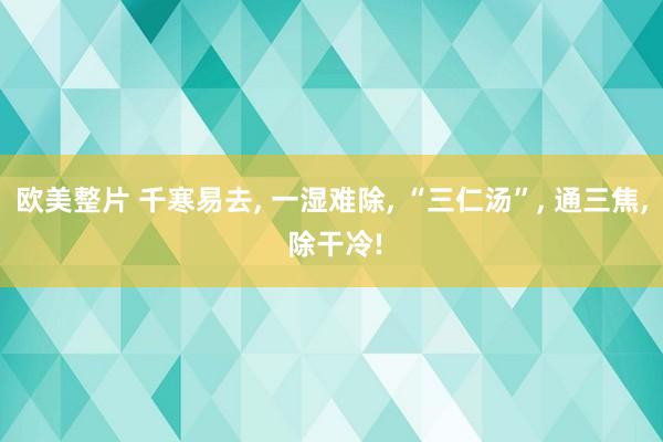 欧美整片 千寒易去, 一湿难除, “三仁汤”, 通三焦, 除干冷!